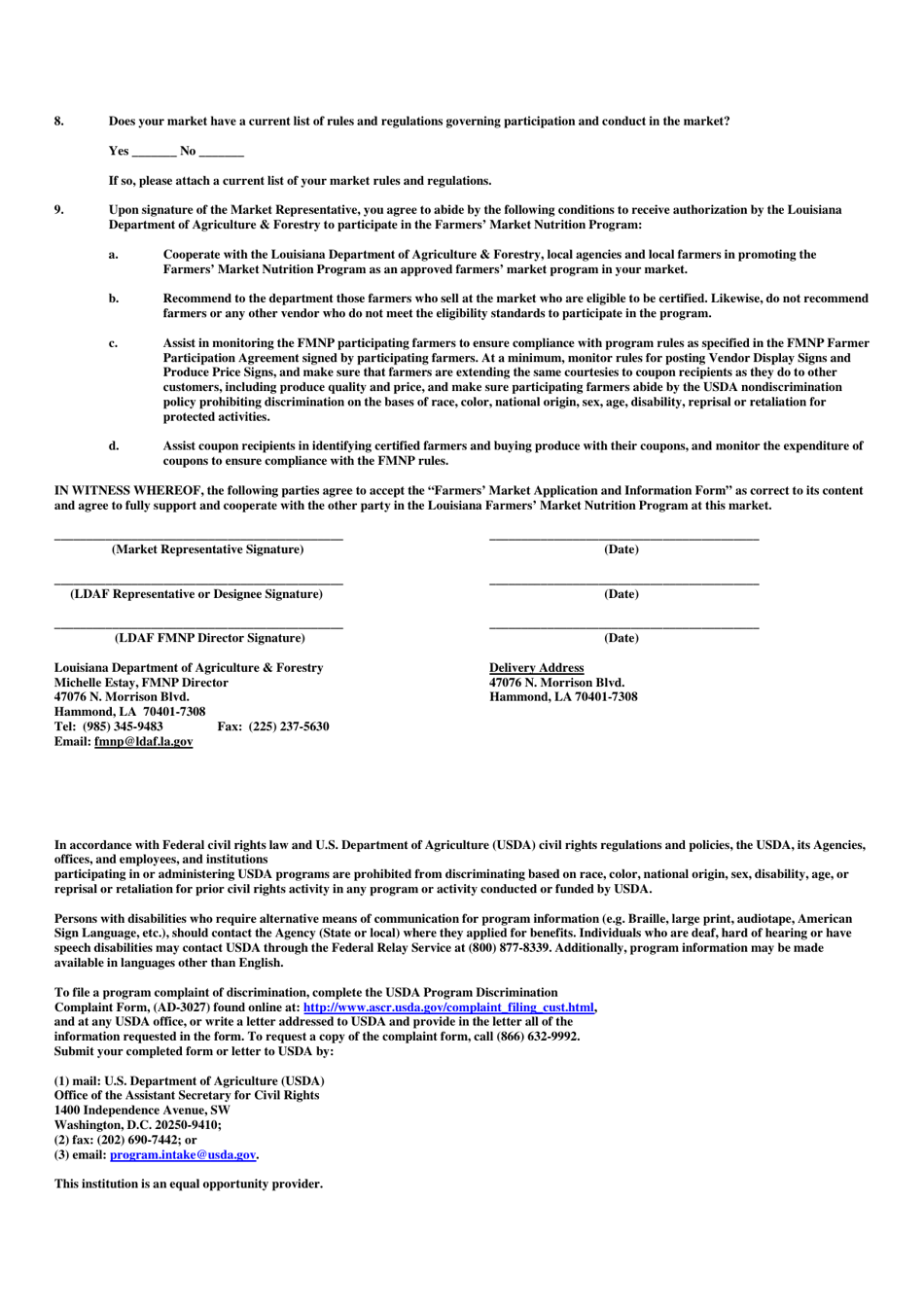 Farmers Market Application and Information Form - Louisiana Farmers Market Nutrition Program - Louisiana, Page 2