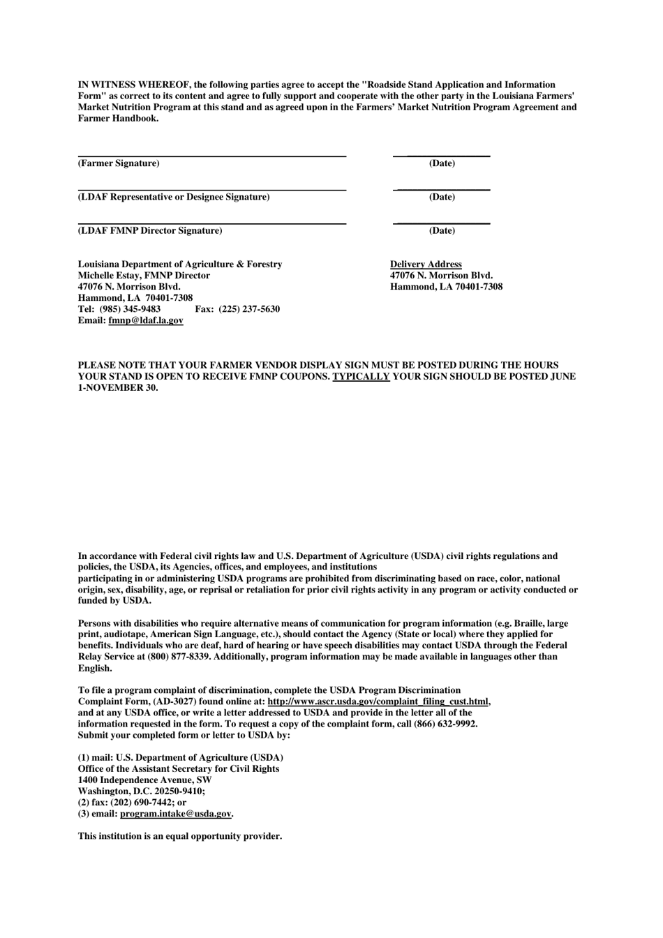 Roadside Stand Application and Information Form - Louisiana Farmers Market Nutrition Program - Louisiana, Page 2