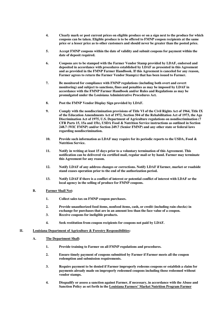 Farmer Participation Agreement - Louisiana Farmers Market Nutrition Program - Louisiana, Page 2