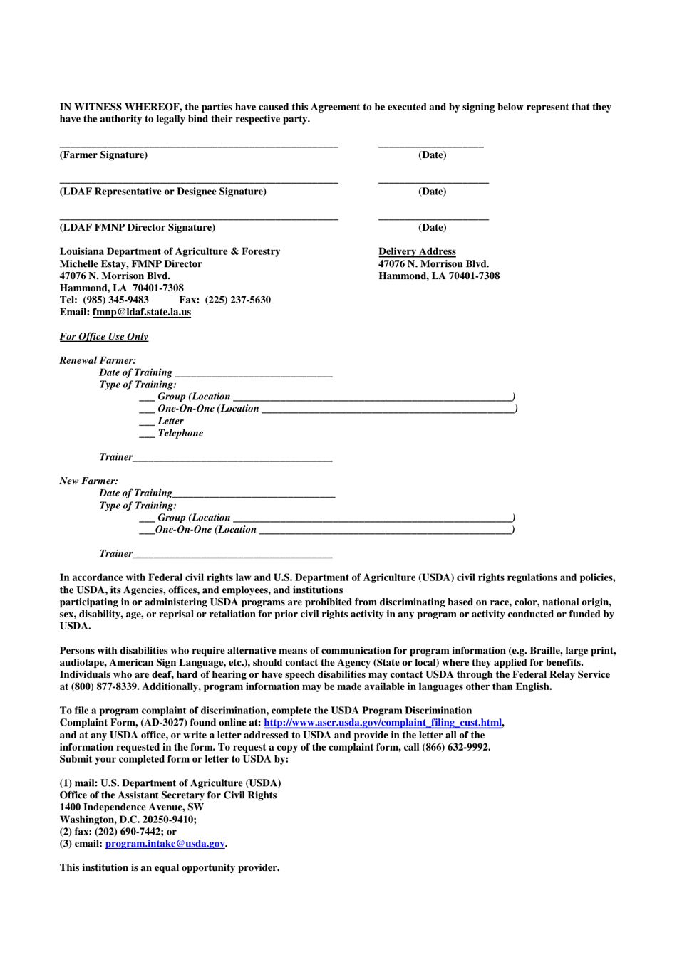 Farmer Participation Agreement - Louisiana Farmers Market Nutrition Program - Louisiana, Page 4