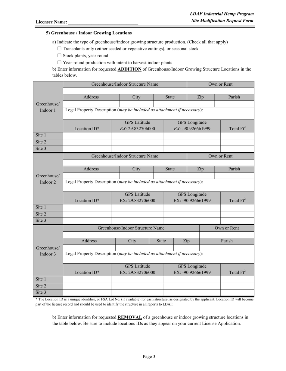 Form AES-28-09 Site Modification Request Form - Ldaf Industrial Hemp Program - Louisiana, Page 3