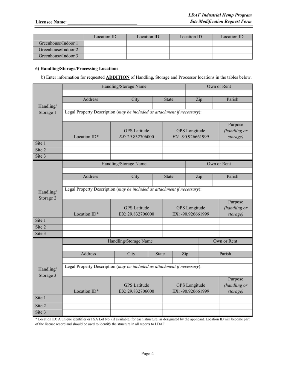 Form AES-28-09 Site Modification Request Form - Ldaf Industrial Hemp Program - Louisiana, Page 4