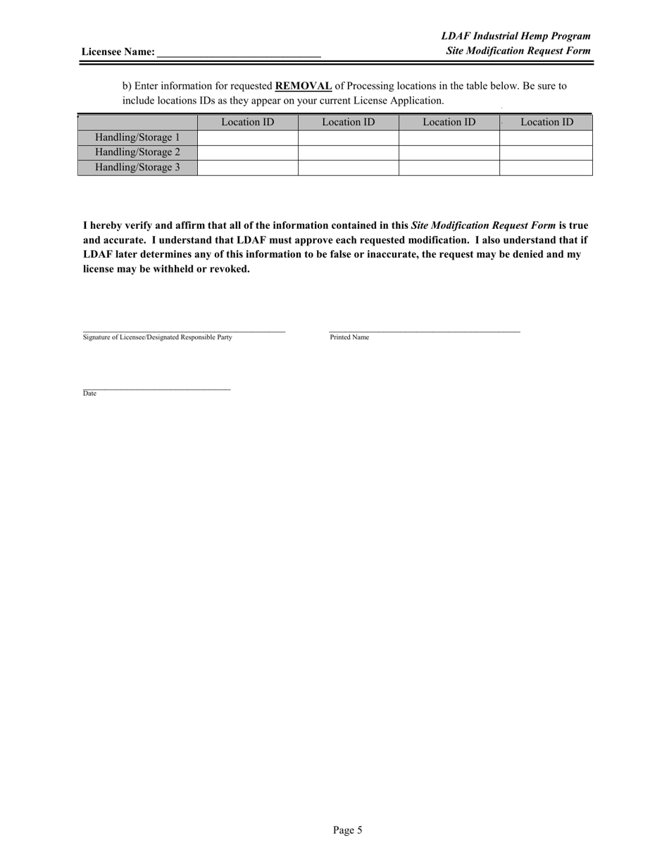 Form AES-28-09 Site Modification Request Form - Ldaf Industrial Hemp Program - Louisiana, Page 5
