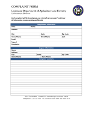 Document preview: Complaint Form - Louisiana