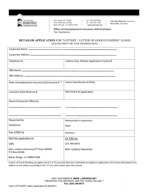 Retailer Application for "lottery - Letter of Good Standing" (Logs) - Louisiana Download Pdf
