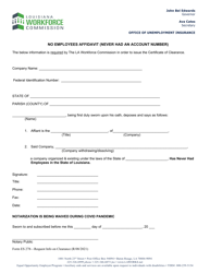 Form ES278 &quot;No Employees Affidavit (Never Had an Account Number)&quot; - Louisiana