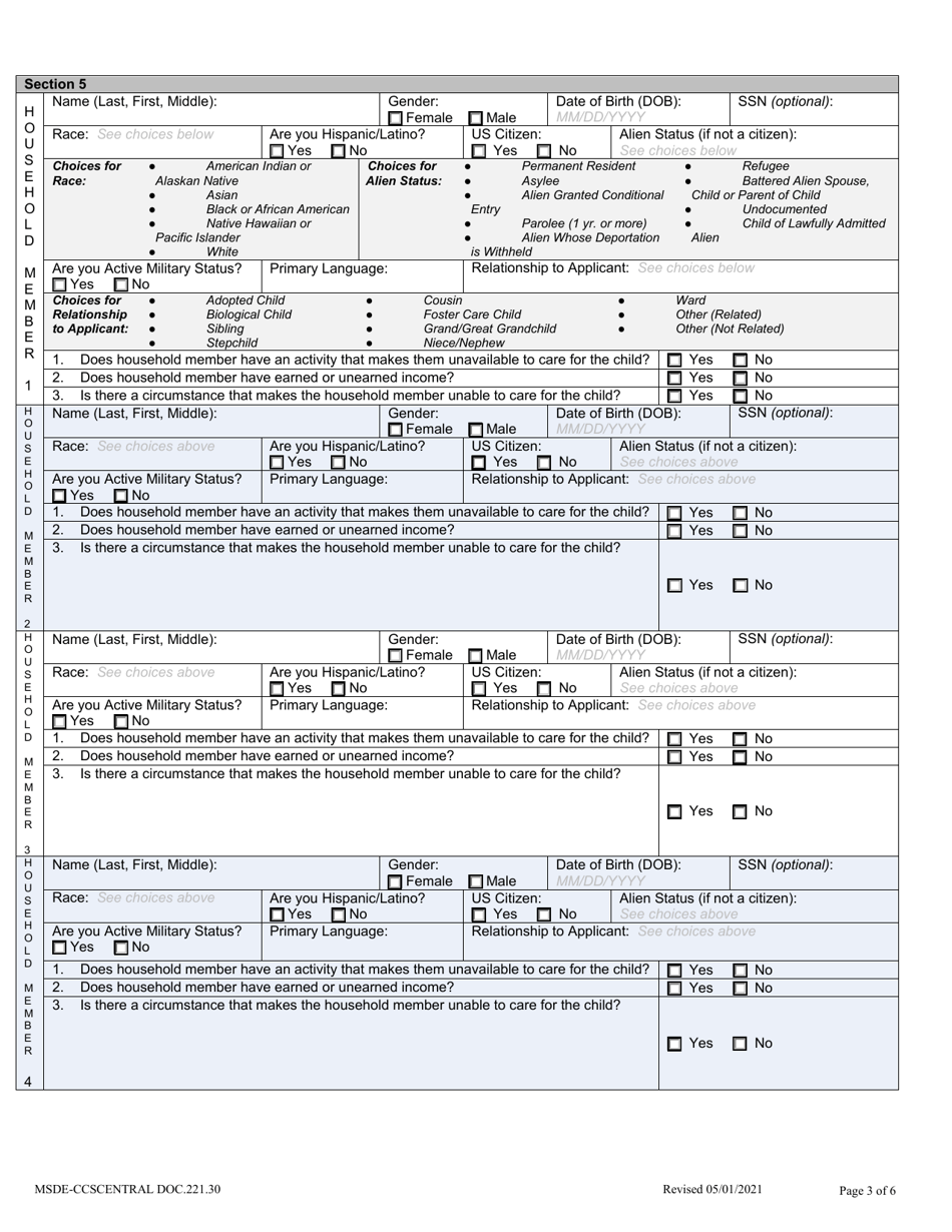 Application / Redetermination for Child Care - Maryland, Page 3