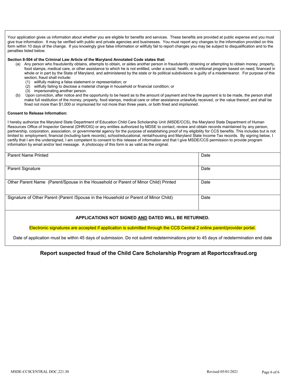 Application / Redetermination for Child Care - Maryland, Page 6