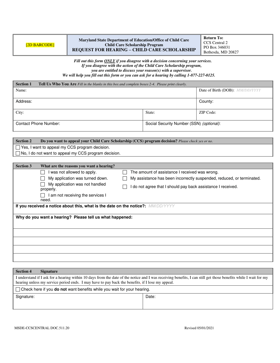 Request for Hearing - Child Care Scholarship - Maryland, Page 3