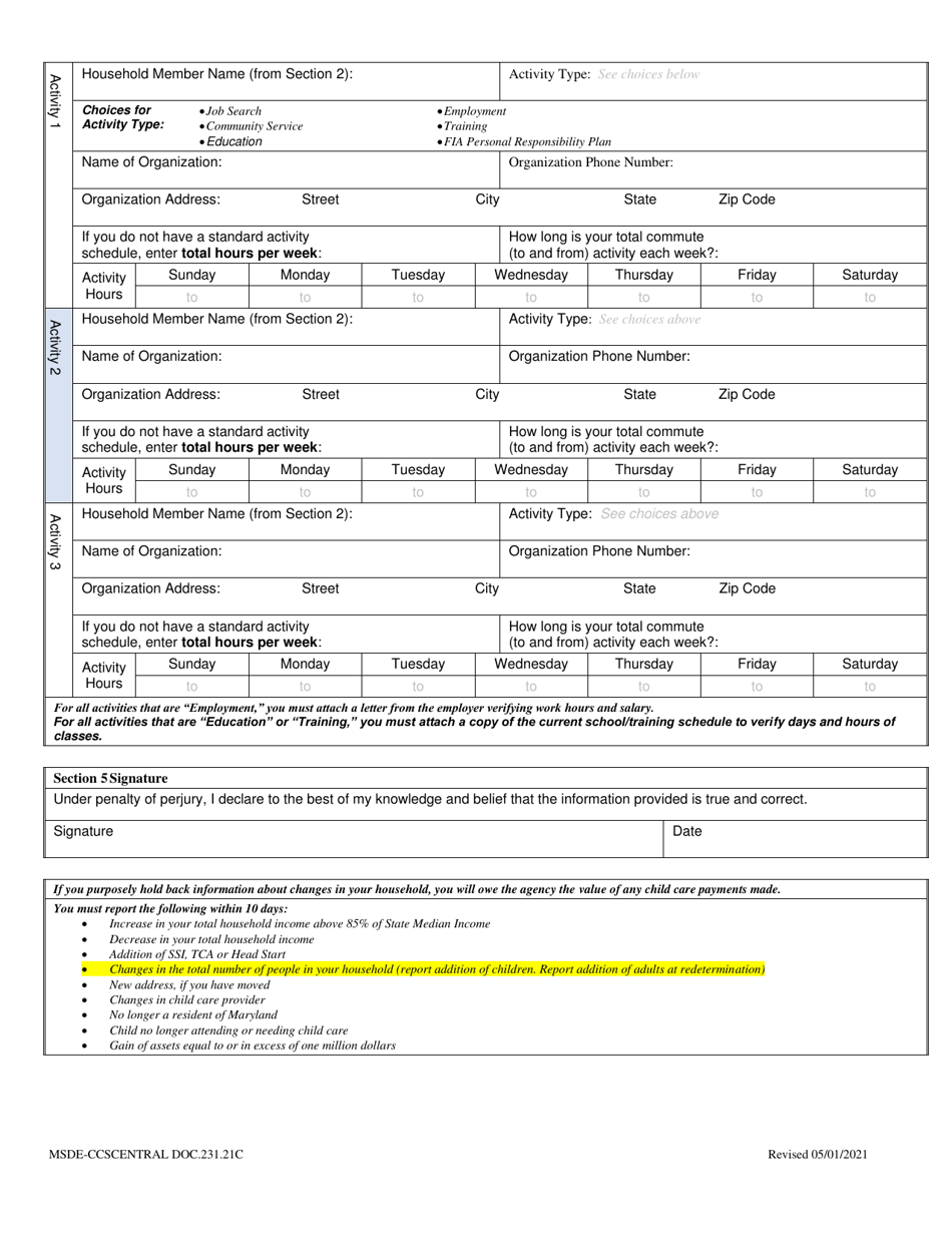 Circumstance Change Form - Maryland, Page 5