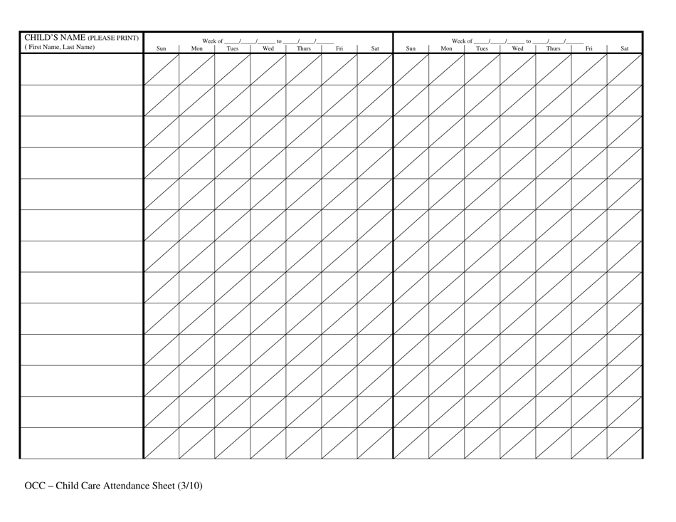Child Care Attendance Sheet - Maryland, Page 3