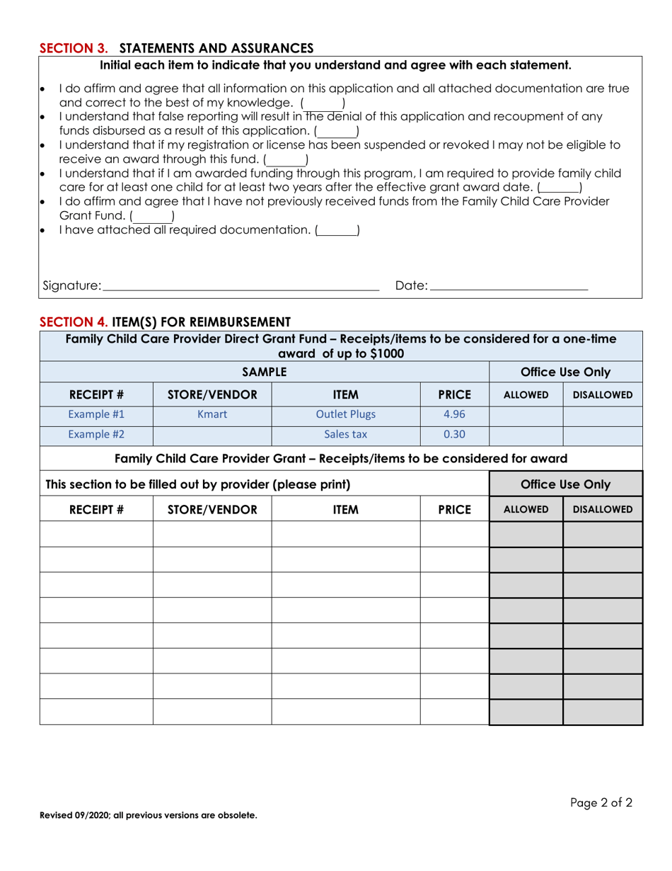 Family Child Care Provider Direct Grant Fund Program Application - Maryland, Page 2