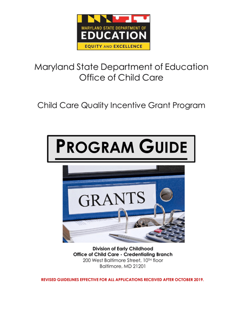 Instructions for Application for the Child Care Quality Incentive Grant Program - Maryland