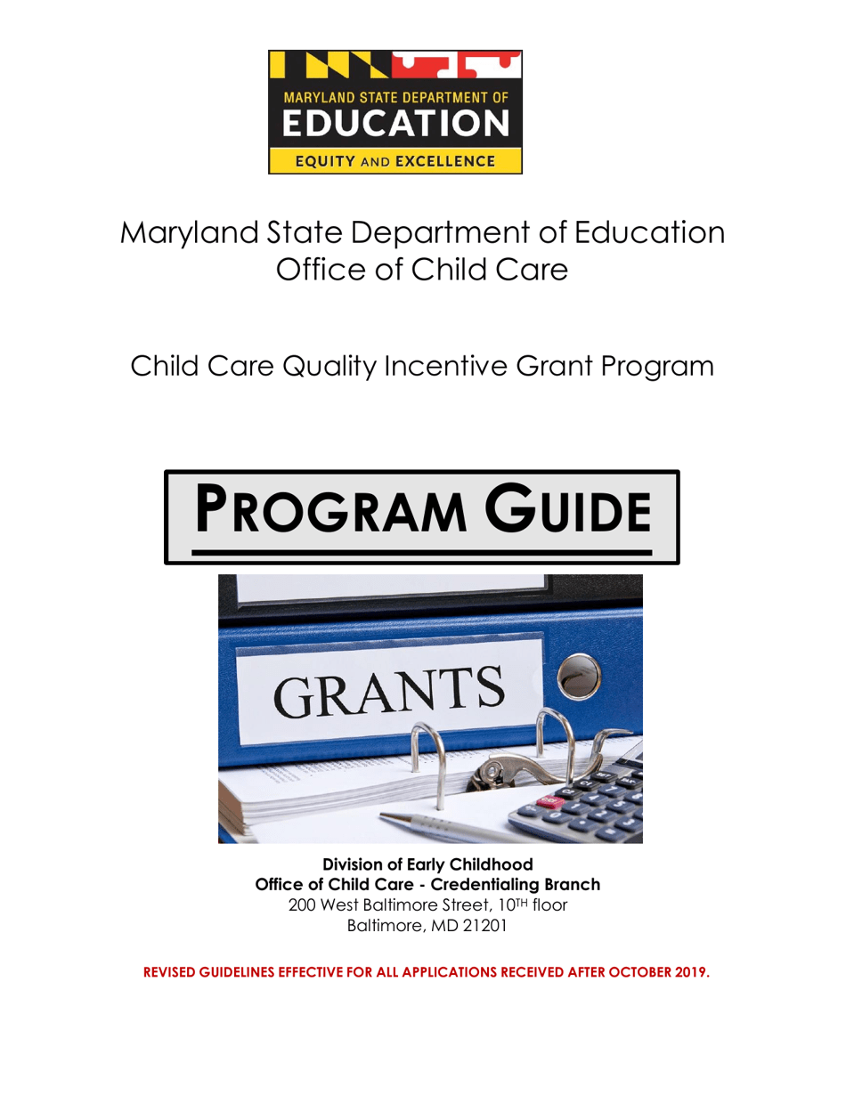 Instructions for Application for the Child Care Quality Incentive Grant Program - Maryland, Page 1