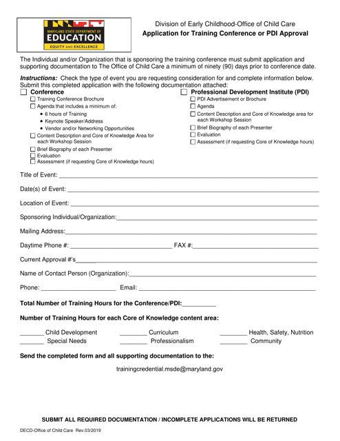 Application for Training Conference or Pdi Approval - Maryland Download Pdf