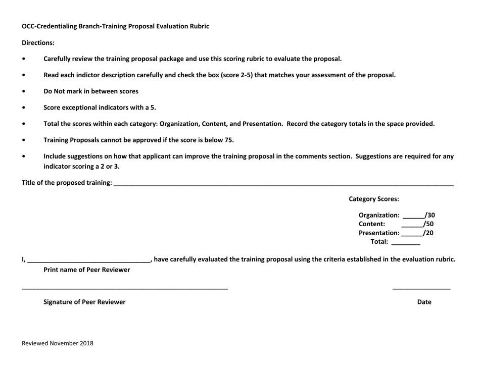Training Proposal Evaluation Rubric - Maryland, Page 1