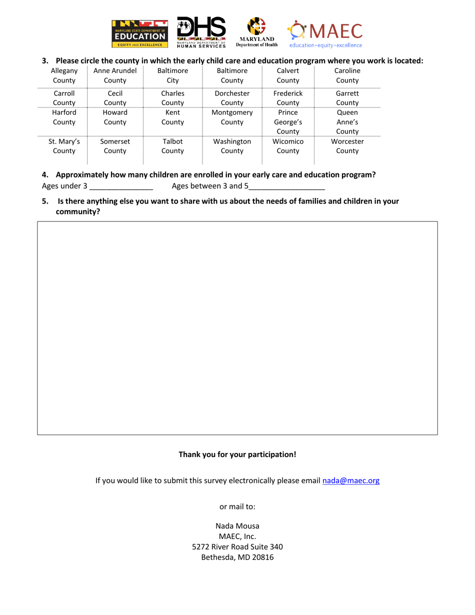 Teachers, Child Care Providers and Administrators Survey - Maryland, Page 3