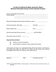 Document preview: On-Site and Behind-The-Meter Generation Report - Maryland Renewable Energy Portfolio Standard Program - Maryland