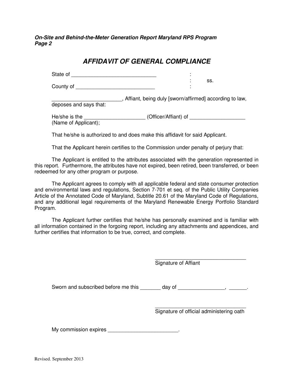 On-Site and Behind-The-Meter Generation Report - Maryland Renewable Energy Portfolio Standard Program - Maryland, Page 2