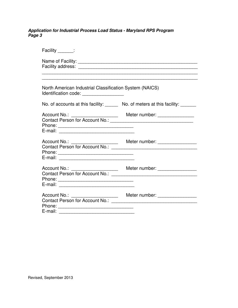 Application for Industrial Process Load Status - Maryland Renewable Energy Portfolio Standard Program - Maryland, Page 3