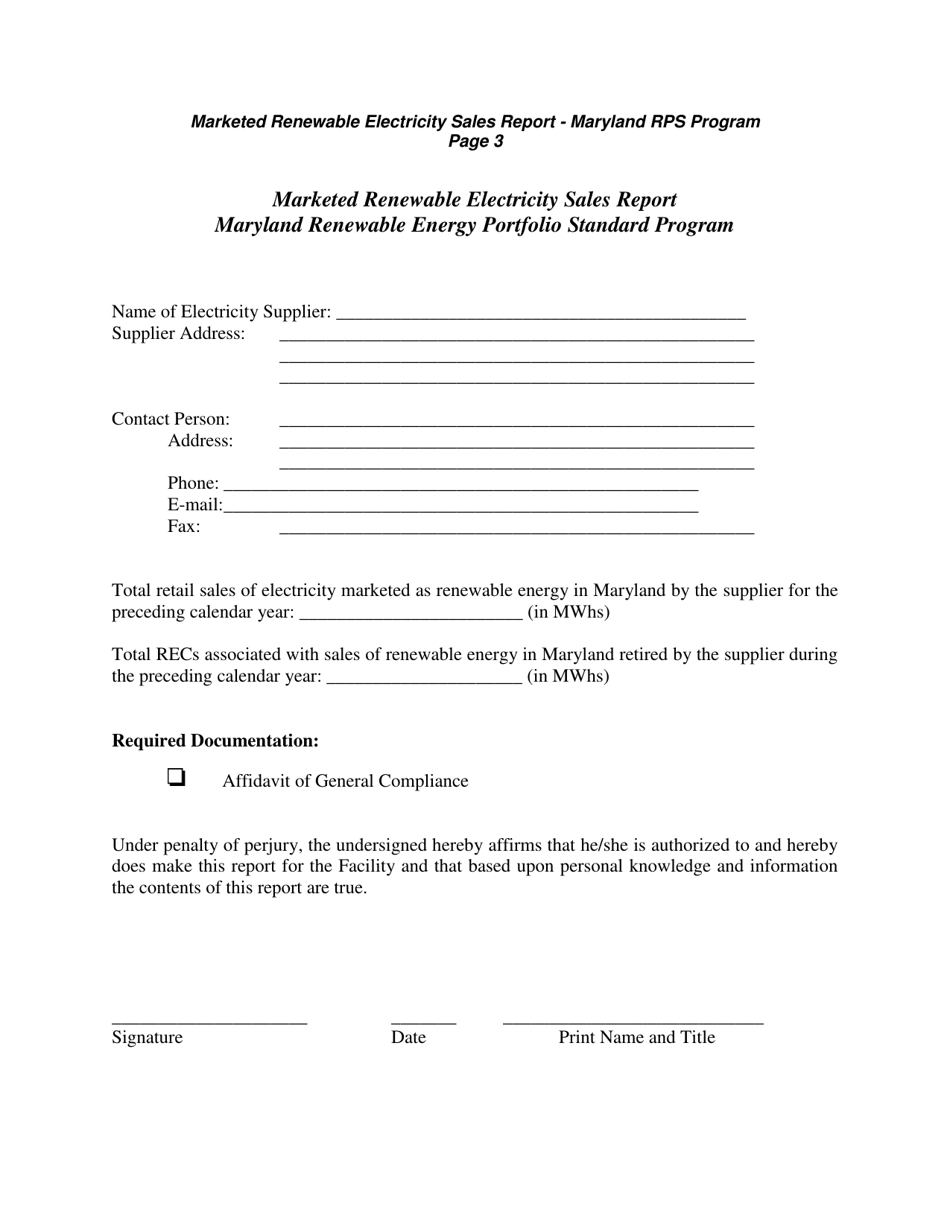 Marketed Renewable Electricity Sales Report - Maryland Renewable Energy Portfolio Standard Program - Maryland, Page 3