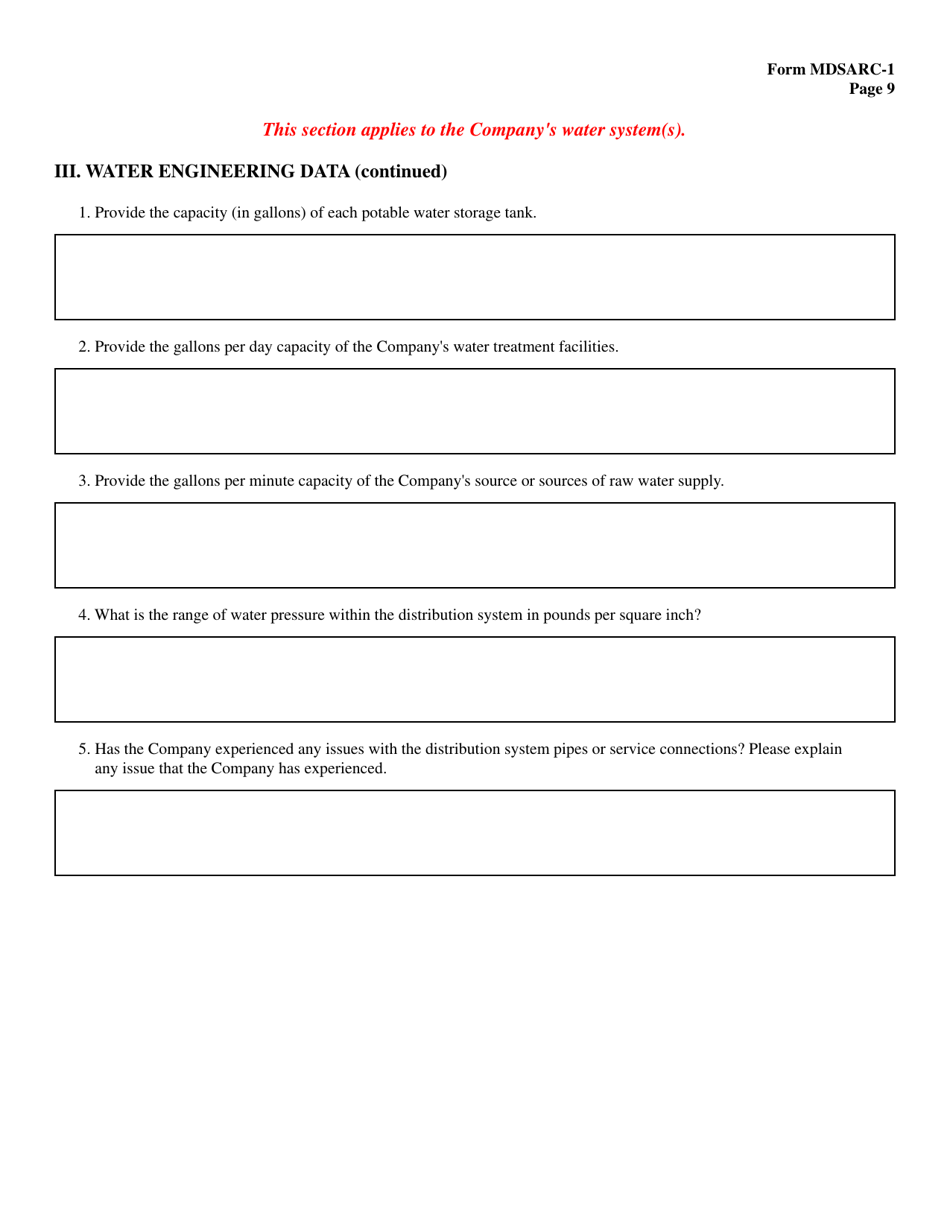Form MDSARC-1 Water / Wastewater Staff Assisted Rate Case Application - Maryland, Page 10