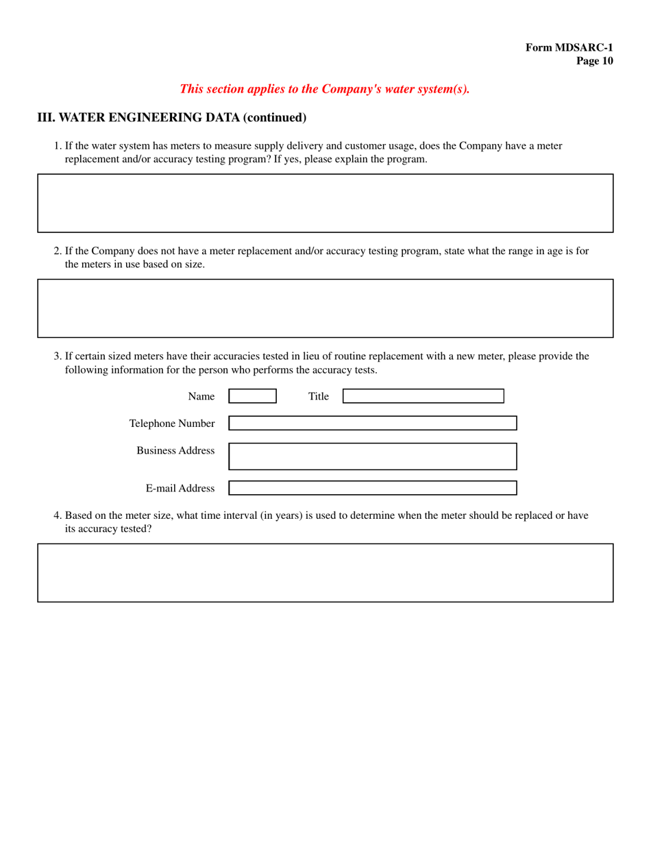 Form MDSARC-1 Water / Wastewater Staff Assisted Rate Case Application - Maryland, Page 11
