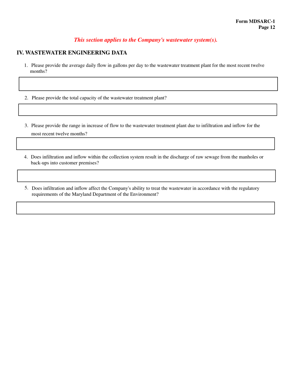Form MDSARC-1 Water / Wastewater Staff Assisted Rate Case Application - Maryland, Page 13