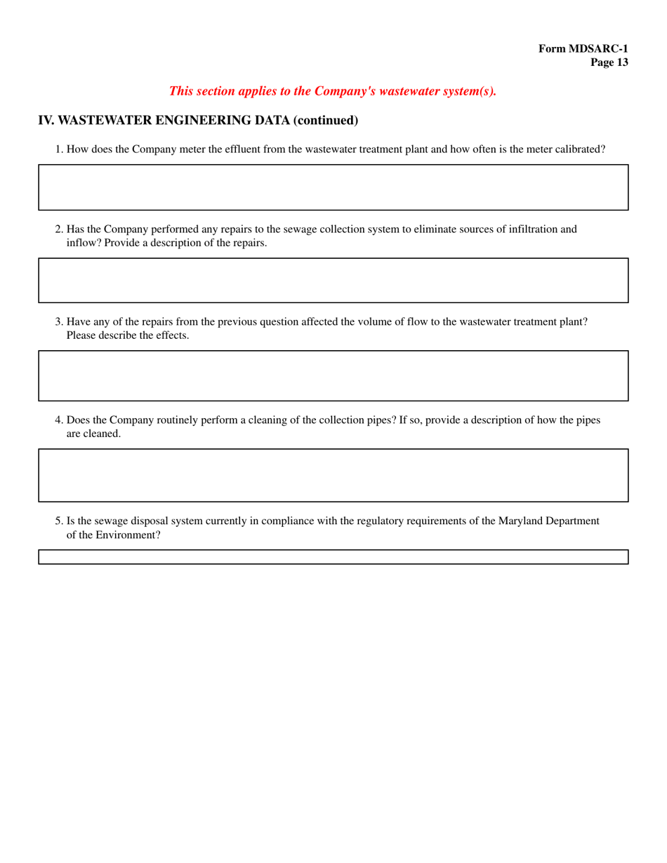 Form MDSARC-1 Water / Wastewater Staff Assisted Rate Case Application - Maryland, Page 14