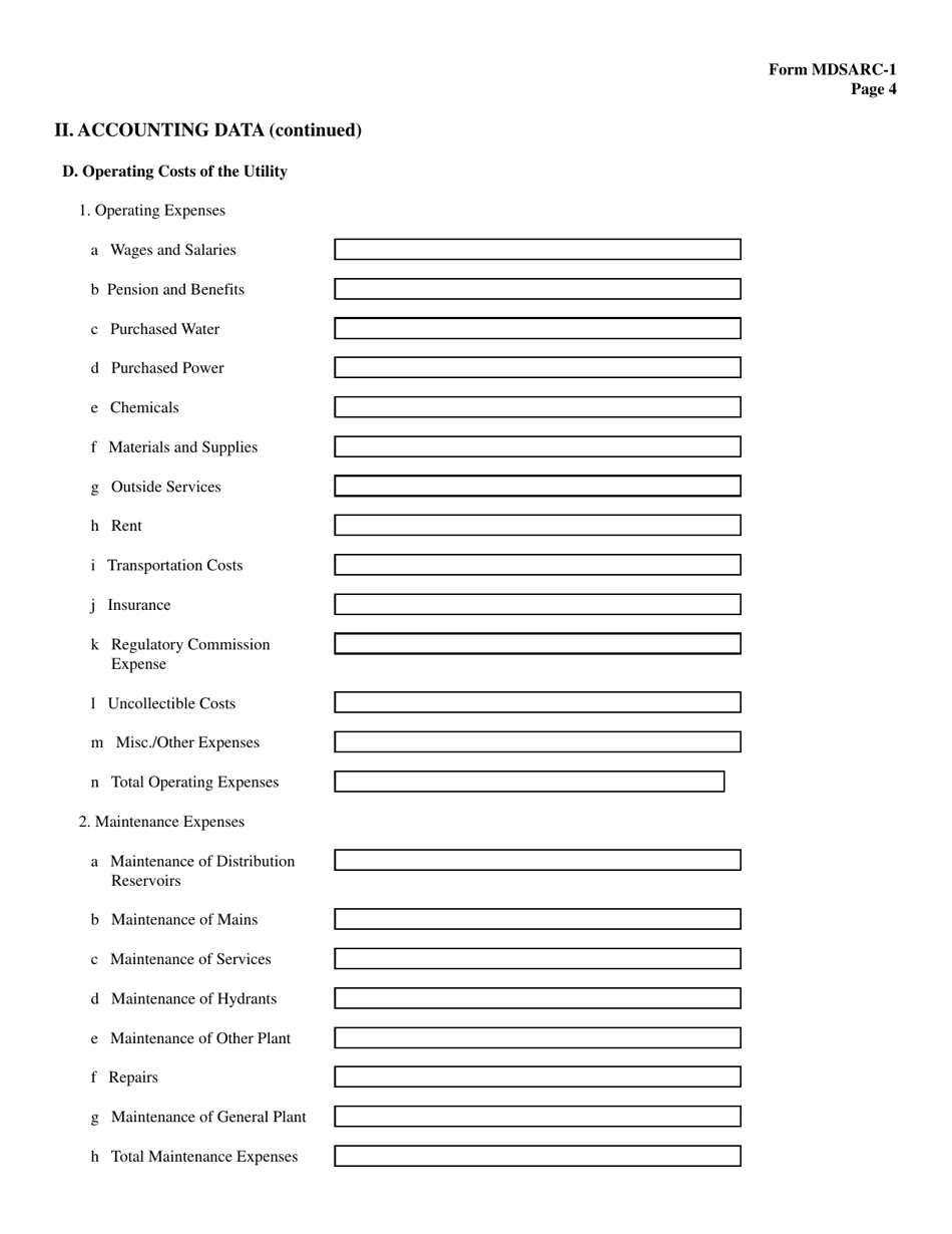 Form MDSARC-1 Water / Wastewater Staff Assisted Rate Case Application - Maryland, Page 5