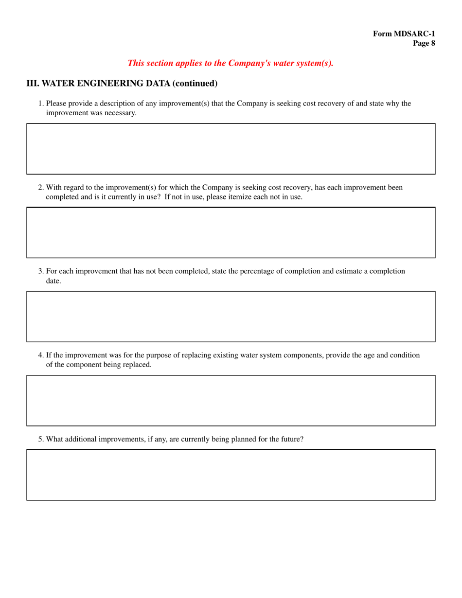Form MDSARC-1 Water / Wastewater Staff Assisted Rate Case Application - Maryland, Page 9