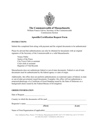 Document preview: Apostille/Certification Request Form - Massachusetts
