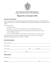 Document preview: Request for an Account on File - Massachusetts