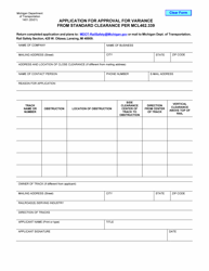 Form 1401 &quot;Application for Approval for Variance From Standard Clearance Per Mcl462.339&quot; - Michigan