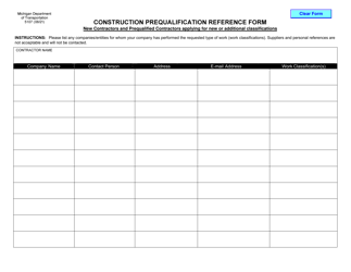 Form 5107 &quot;Construction Prequalification Reference Form&quot; - Michigan