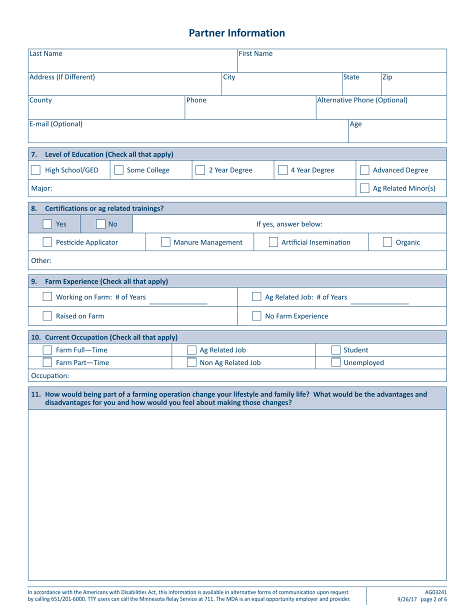 Form AG03241 Minnesota Farm Link Information Form - Beginning Farmer - Minnesota, Page 2