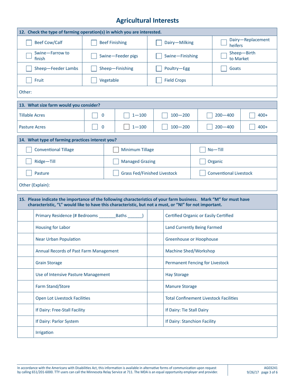 Form AG03241 Minnesota Farm Link Information Form - Beginning Farmer - Minnesota, Page 3