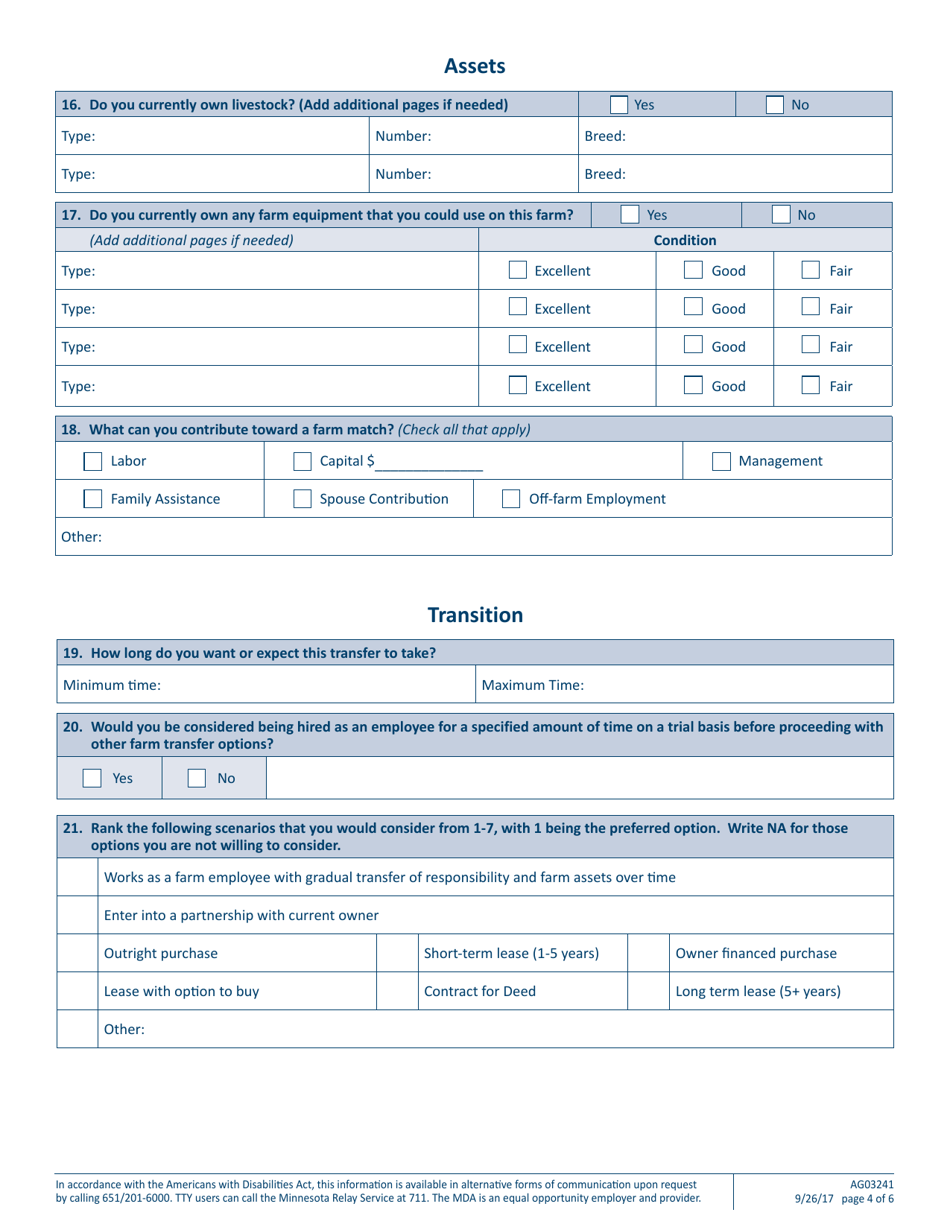 Form AG03241 Minnesota Farm Link Information Form - Beginning Farmer - Minnesota, Page 4