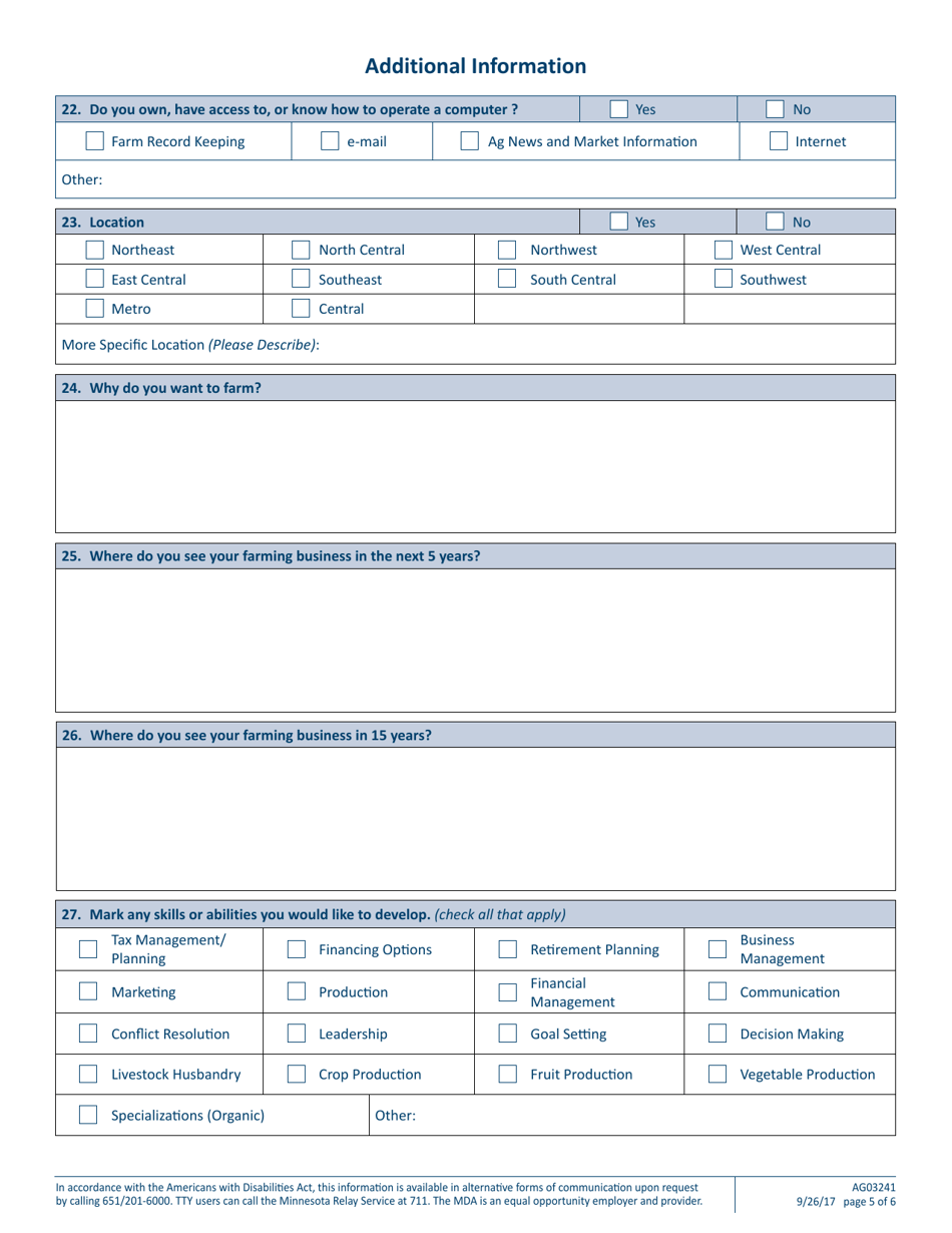 Form AG03241 Minnesota Farm Link Information Form - Beginning Farmer - Minnesota, Page 5