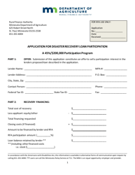 Form AG-01324-01 &quot;Application for Disaster Recovery Loan Participation - a 45%/$200,000 Participation Program&quot; - Minnesota