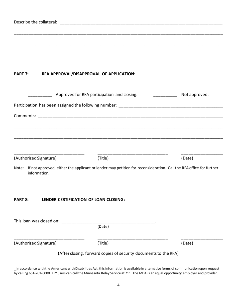 Form AG-01324-01 Application for Disaster Recovery Loan Participation - a 45% / $200,000 Participation Program - Minnesota, Page 4