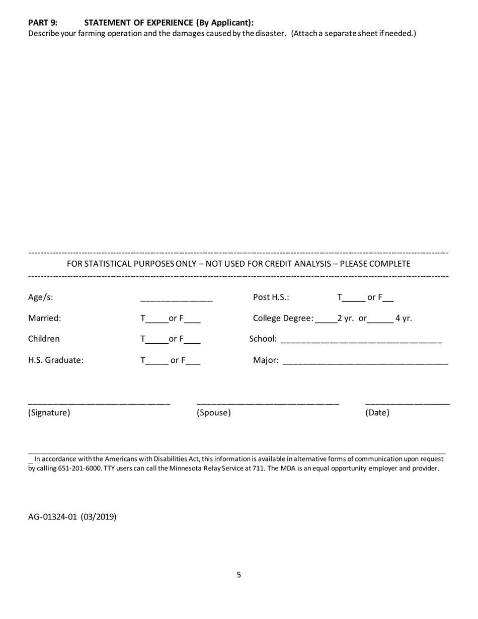 Form AG-01324-01 Application for Disaster Recovery Loan Participation - a 45% / $200,000 Participation Program - Minnesota, Page 5