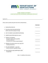 Document preview: Form AG001186-01 Loan Participation Programs Submission Checklist - Minnesota