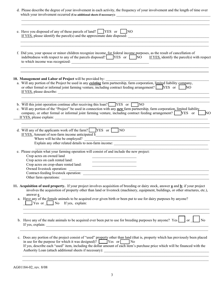 Form AG01184-02 Aggie Bond Beginning Farmer Loan Program Application - Minnesota, Page 3