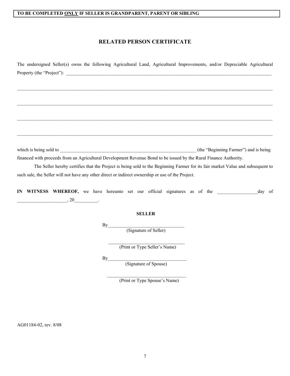 Form AG01184-02 Aggie Bond Beginning Farmer Loan Program Application - Minnesota, Page 7