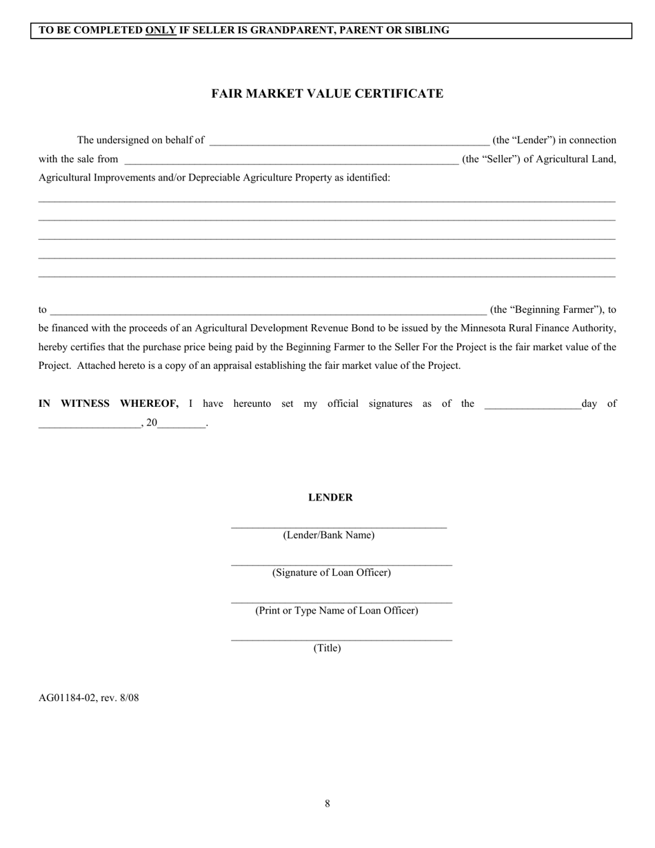 Form AG01184-02 Aggie Bond Beginning Farmer Loan Program Application - Minnesota, Page 8