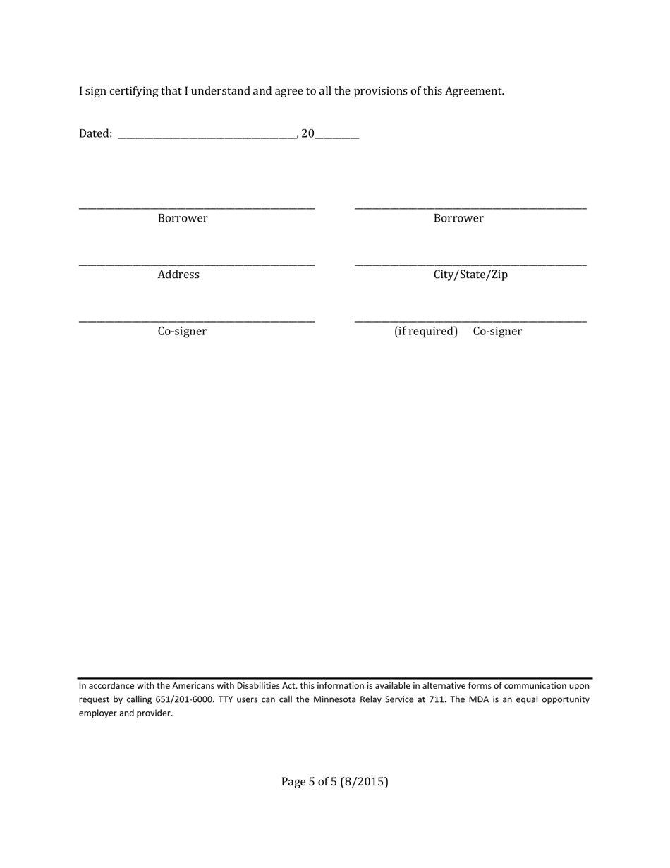 Rural Finance Authority Standard Loan Agreement and Note for Rfa Loan Participation Programs - Minnesota, Page 5