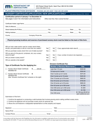 Form AG00693 Nursery Certificate Application - Minnesota