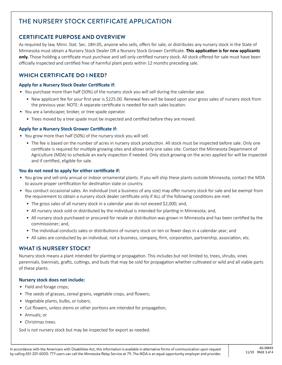 Form AG00693 Nursery Certificate Application - Minnesota, Page 3