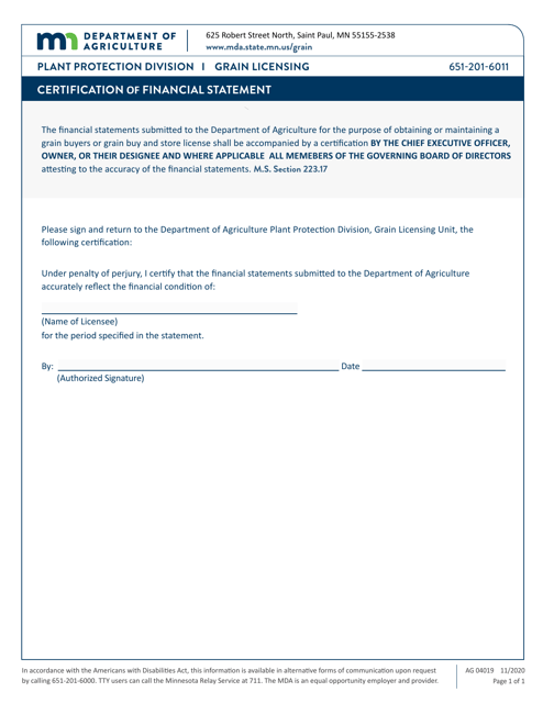 Form AG04019  Printable Pdf